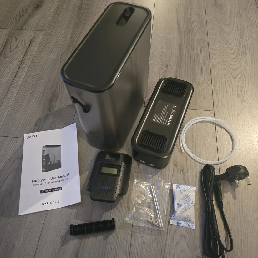 JAYO J1 FilaDryer box contents laid out