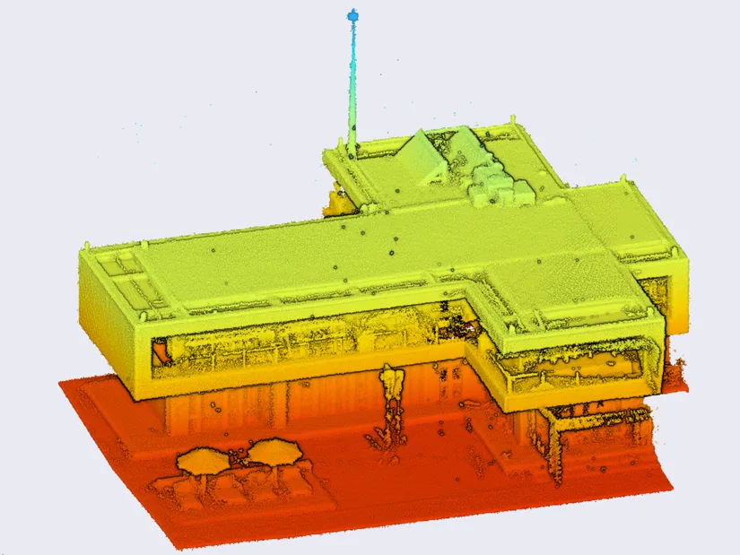 LiDAR depth visualization of building captured with 3DMakerpro Raven spatial scanner