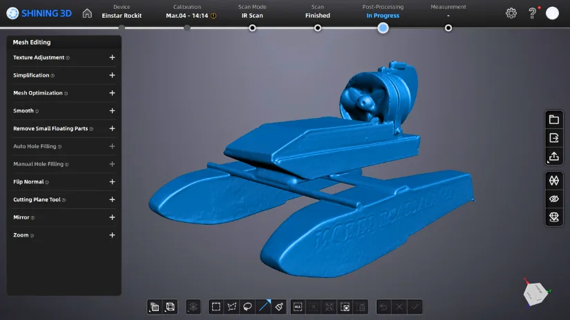 EXStar Hub mesh preview of RC boat showing geometry without texture