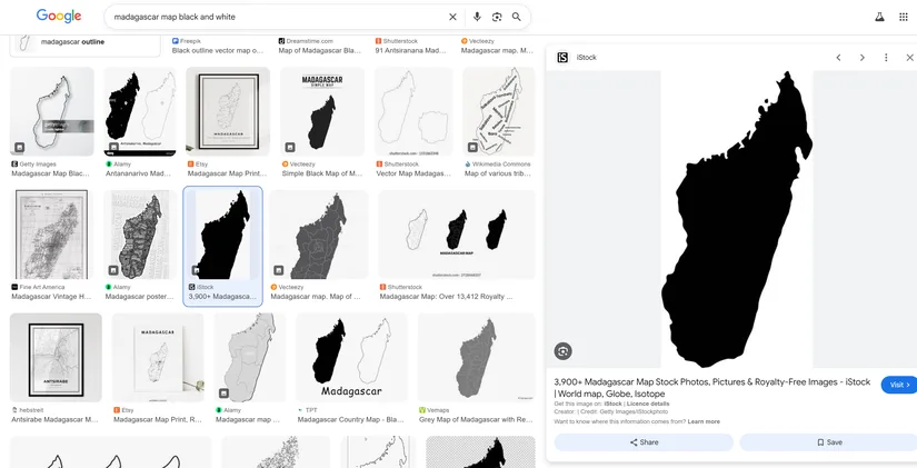 Google image search results for a black and white map of Madagascar