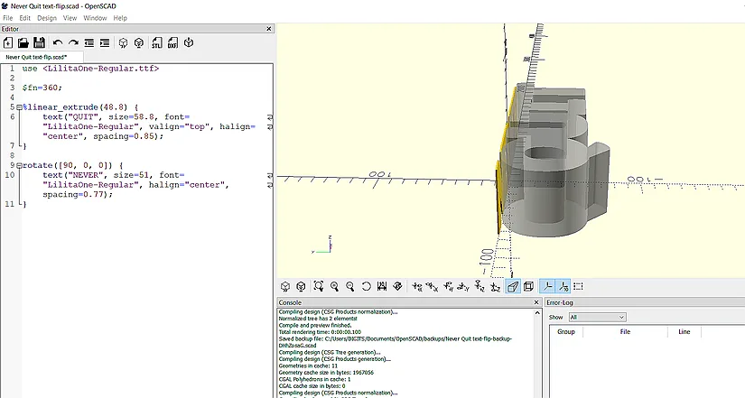 OpenSCAD showing the first word hidden with the percent modifier