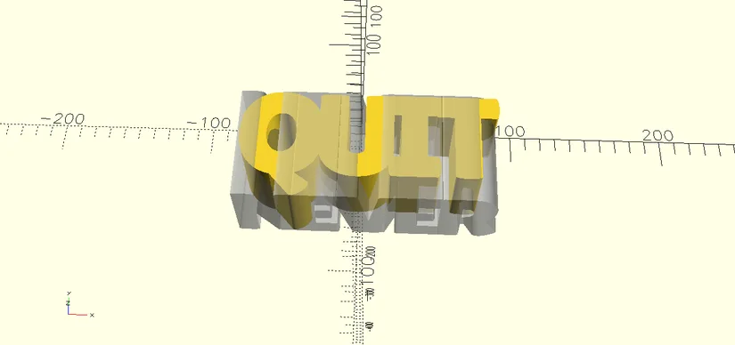 OpenSCAD top view showing overlap between two text objects