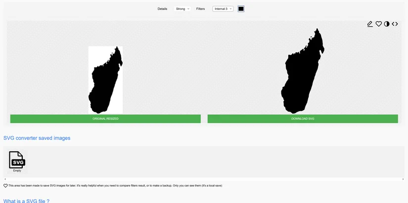PicSVG conversion screen turning a Madagascar image into an SVG
