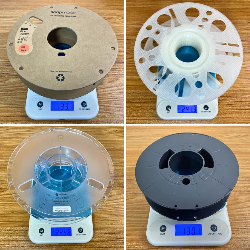 Comparison of different empty filament spool types and their measured weights