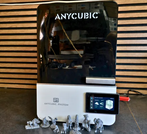 Anycubic Photon P1 resin 3D printer with printed miniatures
