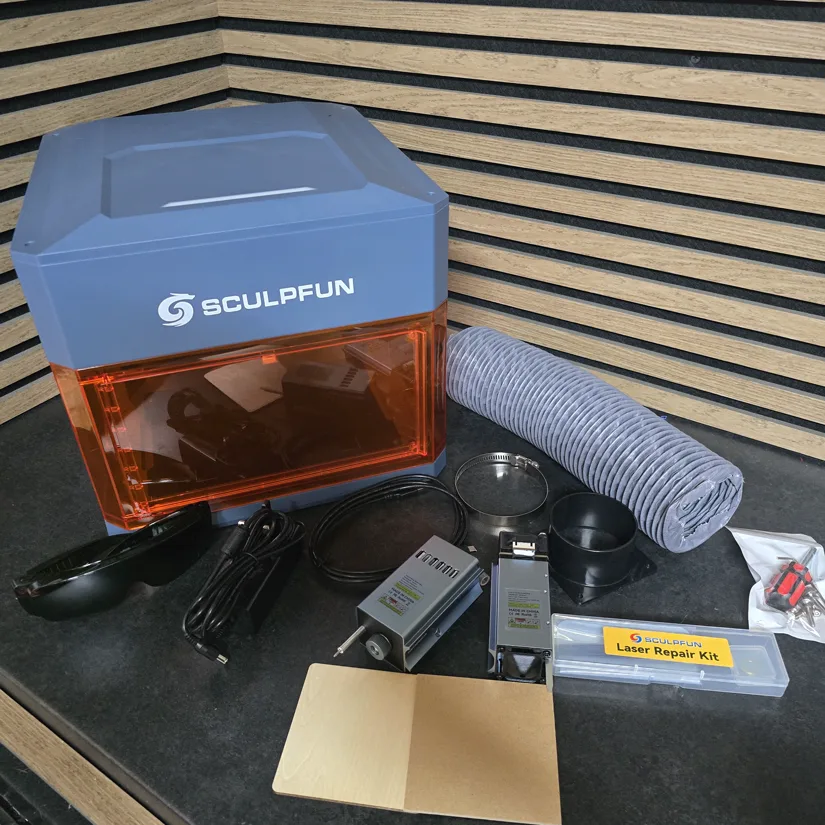 Sculpfun iCube Ultra box contents laid out