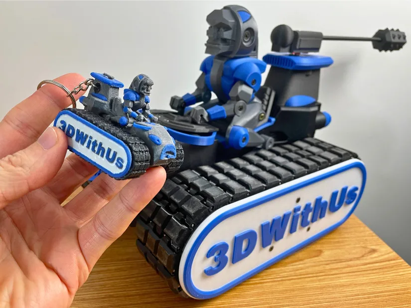 3D printed DeathRacer keychain from 3D scan showing fine details and multicolor finish