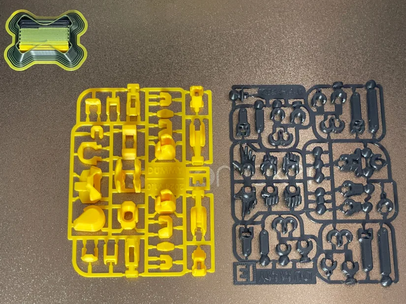 Dummy 13 kit card model printed in multicolor on Snapmaker U1 showing all parts connected on plates