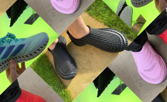 3D printed shoes comparison showing lattice midsole sneakers and fully 3D printed lattice footwear