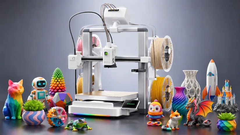 Creality SPARKX i7 Nano Combo multi-color 3D printer and test prints