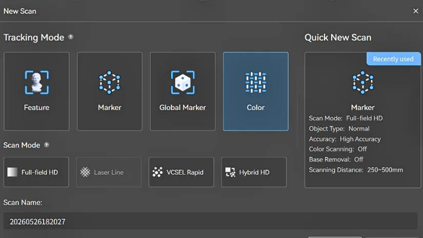 Choosing a POP 4 scanning mode in Revo Scan 6 before starting a new scan