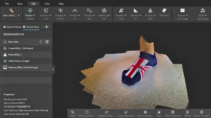 Revopoint POP 4 color Full-field HD foot scan in Revo Scan 6