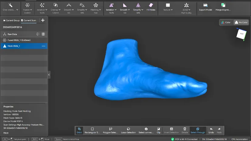Revopoint POP 4 foot scan mesh in Revo Scan 6 with filled sole area