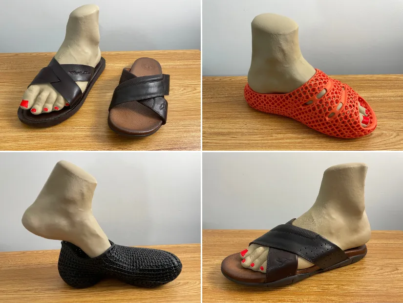 3D printed foot scan tested as a shoe stretcher in sandals and lattice shoes