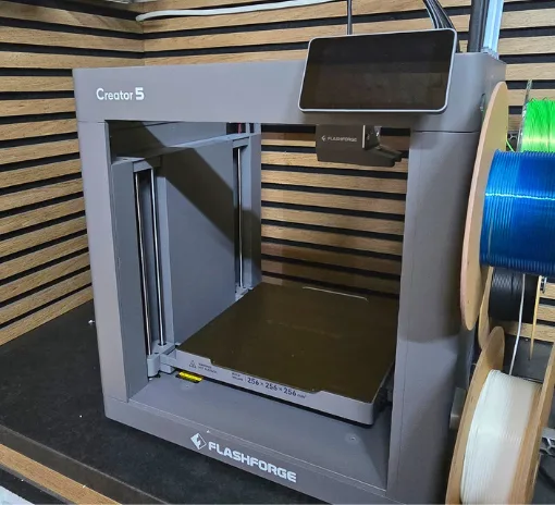 Flashforge Creator 5 4-toolhead FDM 3D printer set up on a workbench