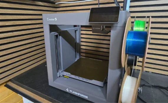 Flashforge Creator 5 4-toolhead FDM 3D printer set up on a workbench