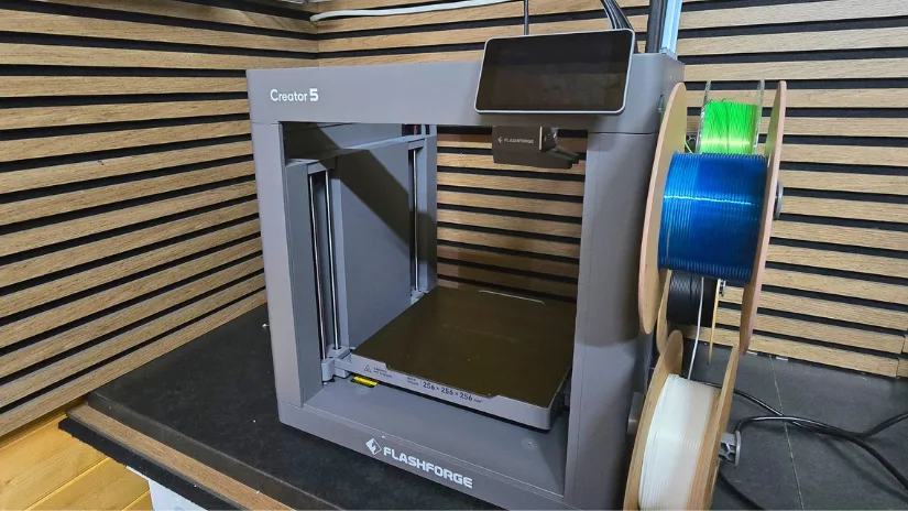 Flashforge Creator 5 4-toolhead FDM 3D printer set up on a workbench