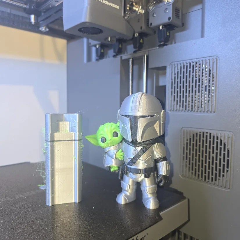 Flashforge Creator 5 finished Mandalorian and Grogu print Finished Mandalorian and Grogu four-colour PLA print on the Flashforge Creator 5