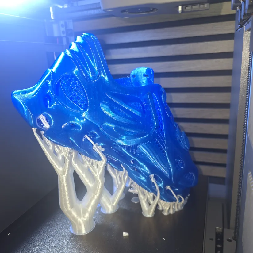 Flashforge Creator 5 TPU shoe with Breakaway supports TPU trainer print on the Flashforge Creator 5 using Snapmaker Breakaway support filament