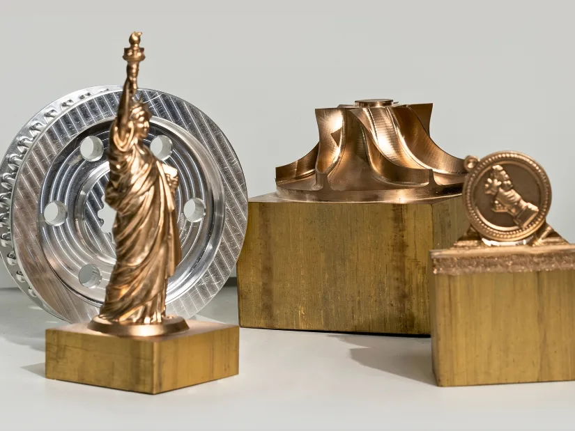 Metal sample parts made with the InfiMaker K1 desktop 5-axis CNC machine