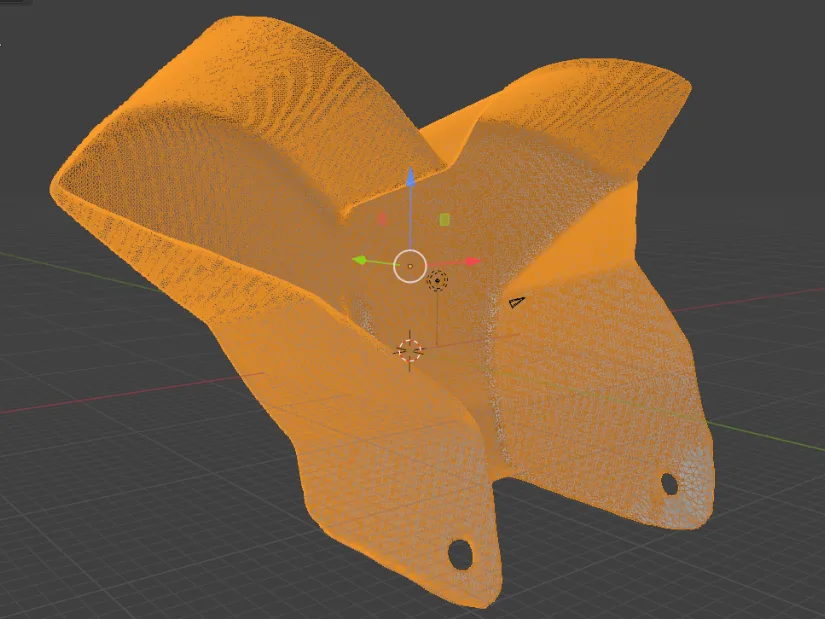Repairing the scanned RC boat reverse bucket mesh in Blender before creating a solid printable model