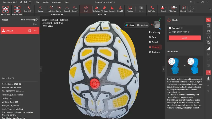 Color 3D scan preview in Revo Metro created with the Revopoint MetroY Ultra using Auto Turntable Mode