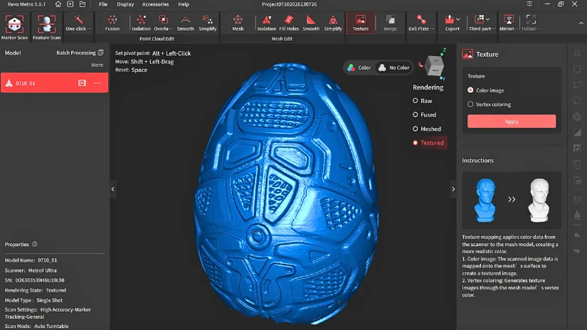 Textured mesh preview of a decorative object in Revo Metro