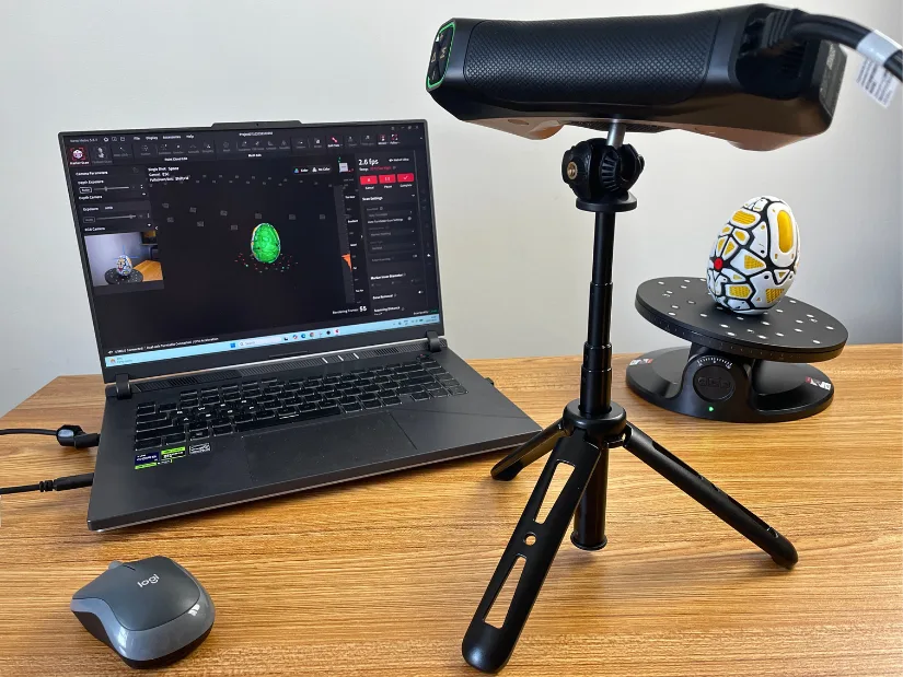 MetroY Ultra scanning an object on the automatic dual-axis turntable in tilted mode
