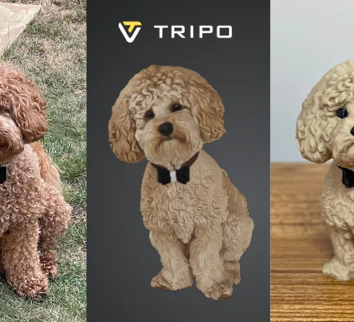 Real dog converted into a 3D model with Tripo AI and then 3D printed