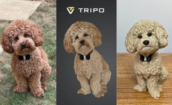 Real dog converted into a 3D model with Tripo AI and then 3D printed