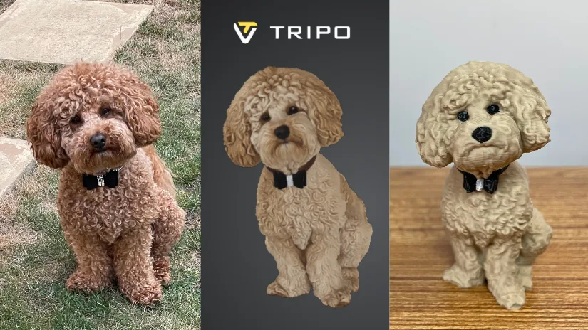 Real dog converted into a 3D model with Tripo AI and then 3D printed
