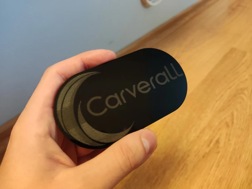 Black acrylic engraved with the Carverall X1Pro