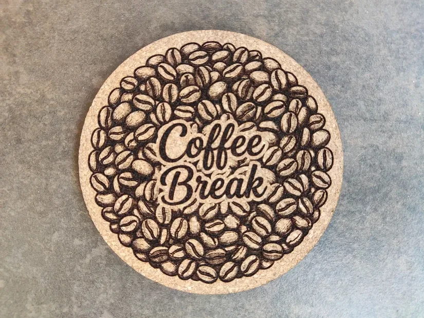 Cork coaster engraved and cut with the Carverall X1Pro