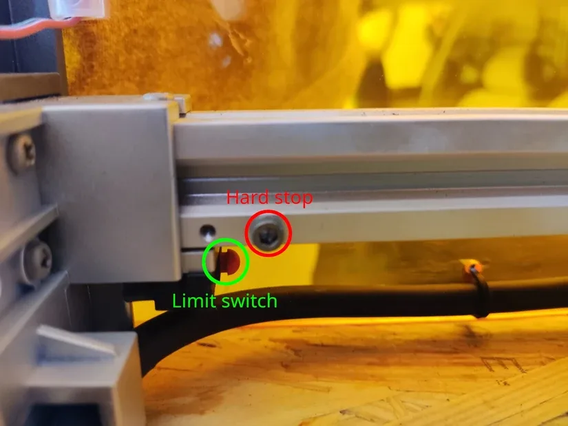Carverall X1Pro left Y-axis rail limit switch and hardstop