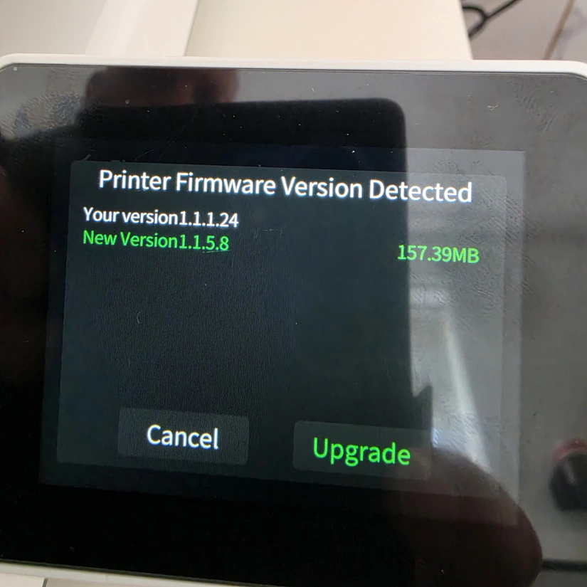 Creality SparkX i7 Nano firmware upgrade prompt