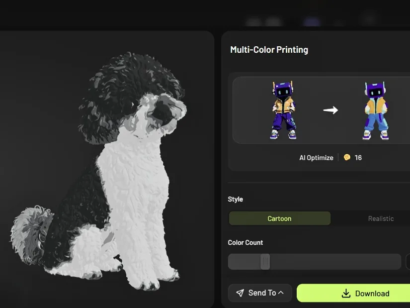 Meshy AI Multi-Color Printing feature applied to Ella 3D model