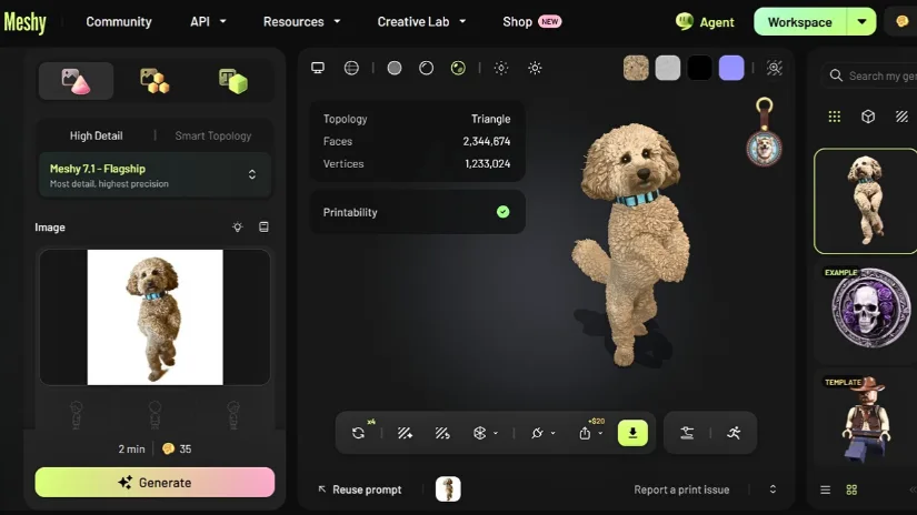 Meshy AI Photo-to-3D model of Teddy the dog
