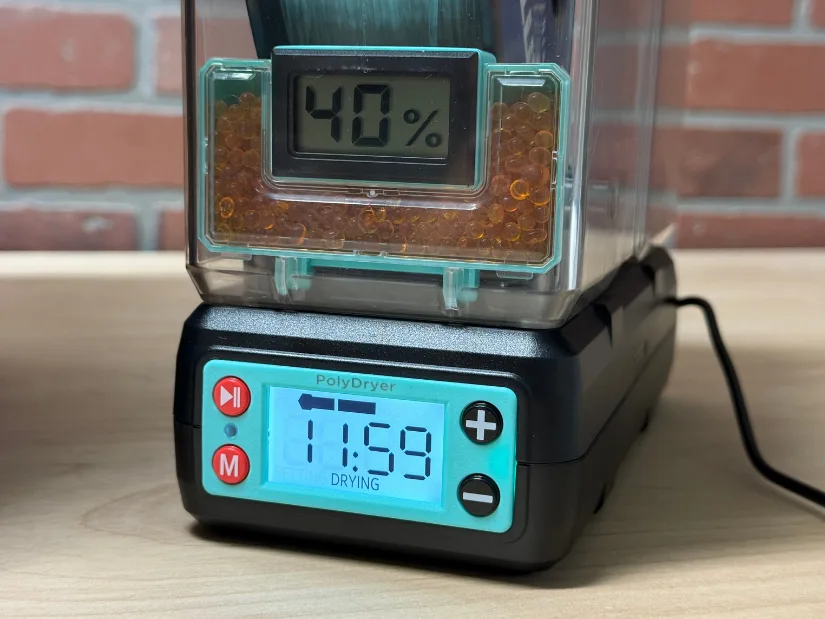 TPU filament drying in the Polymaker PolyDryer with humidity display