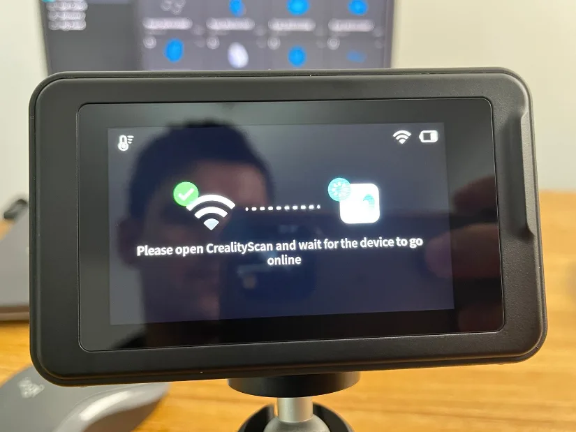 Creality Pika touchscreen showing instructions to connect wirelessly through CrealityScan