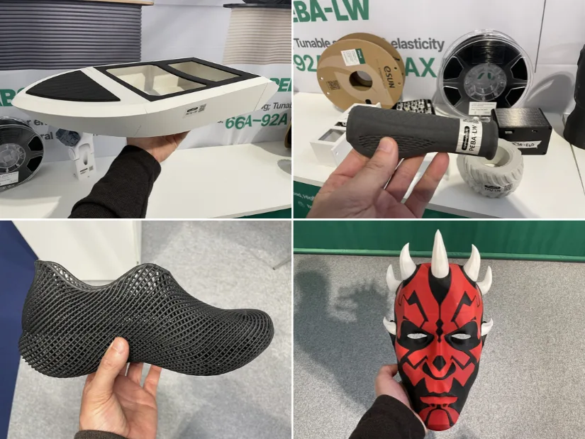 eSUN 3D printing filament projects and material samples displayed at tradeshows