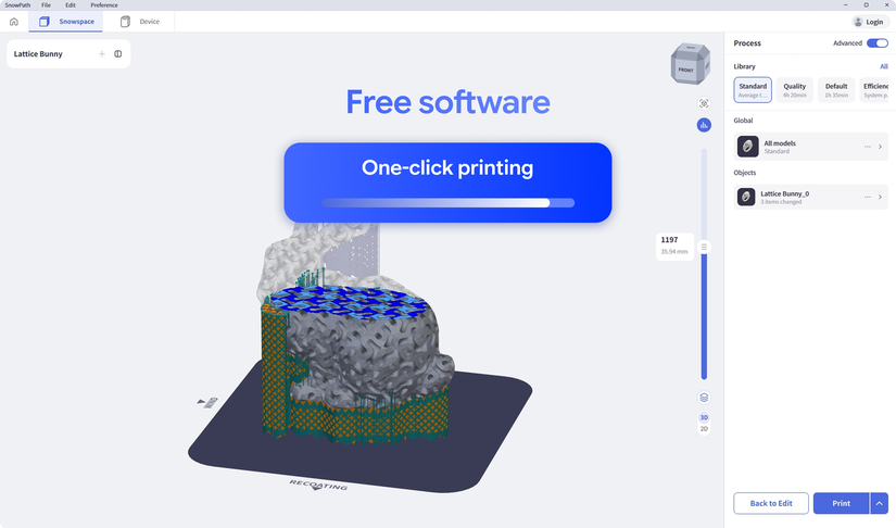 SnowPath software interface for preparing SnowPod metal 3D prints
