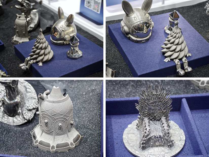 SnowPod polished metal miniature helmet tree figurine and throne samples