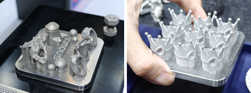 SnowPod metal 3D printed samples and ring with supports attached