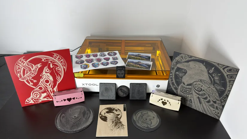 Collection of finished laser cutting and engraving projects from the xTool M2 review