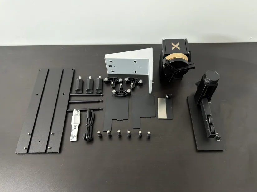 xTool RA3 rotary accessory and components laid out for setup